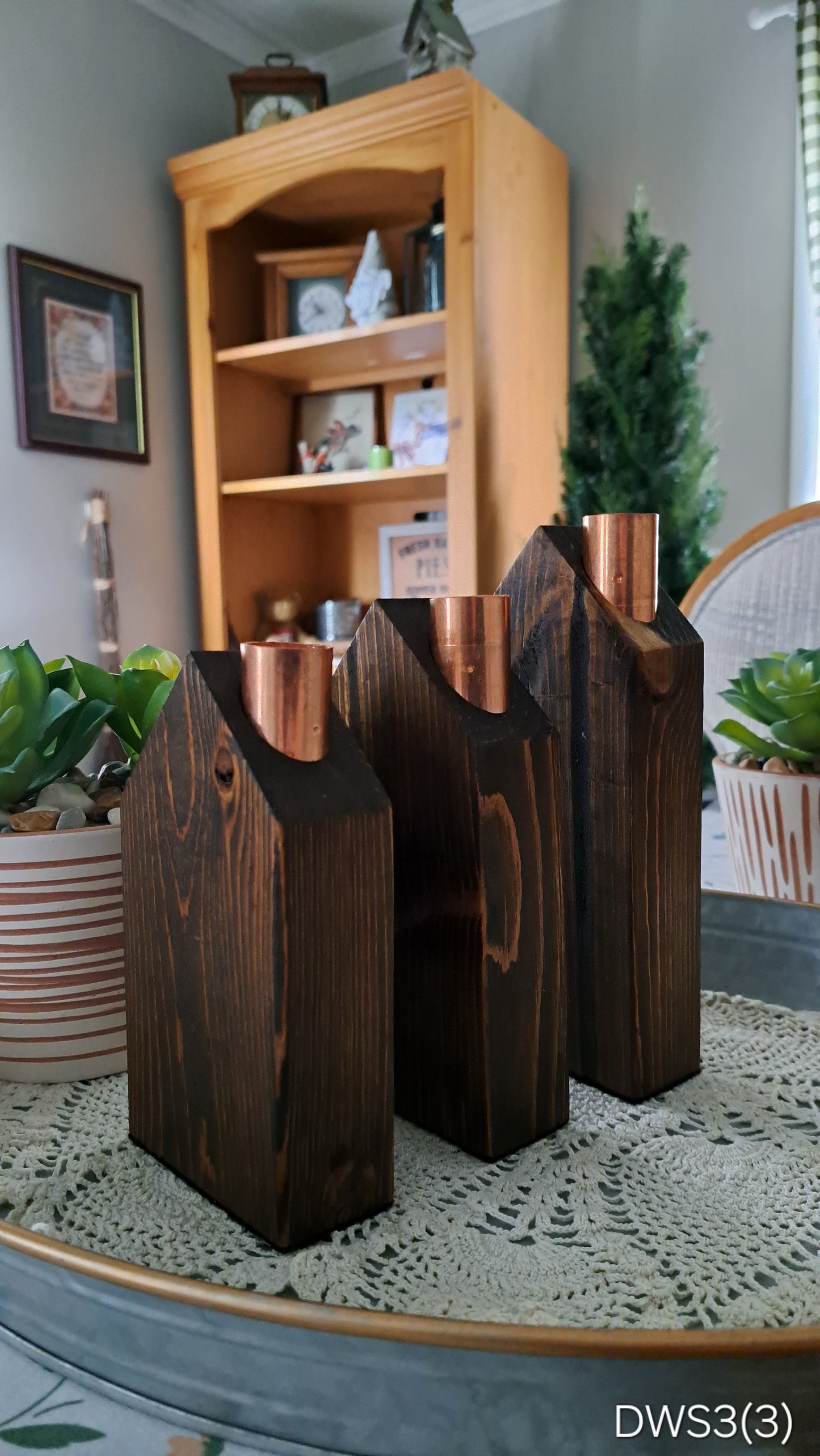 Set of Copper Chimney Candle Cottages Dark Walnut DWSet3