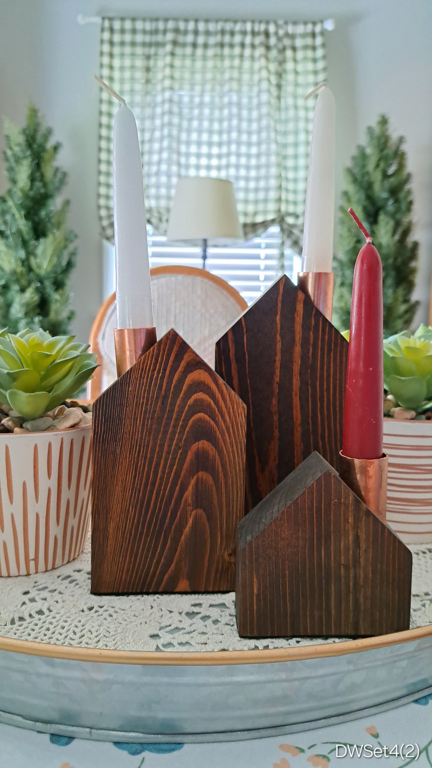 Set of Copper ChimneyCandle Cottages Dark Walnut DWSet4