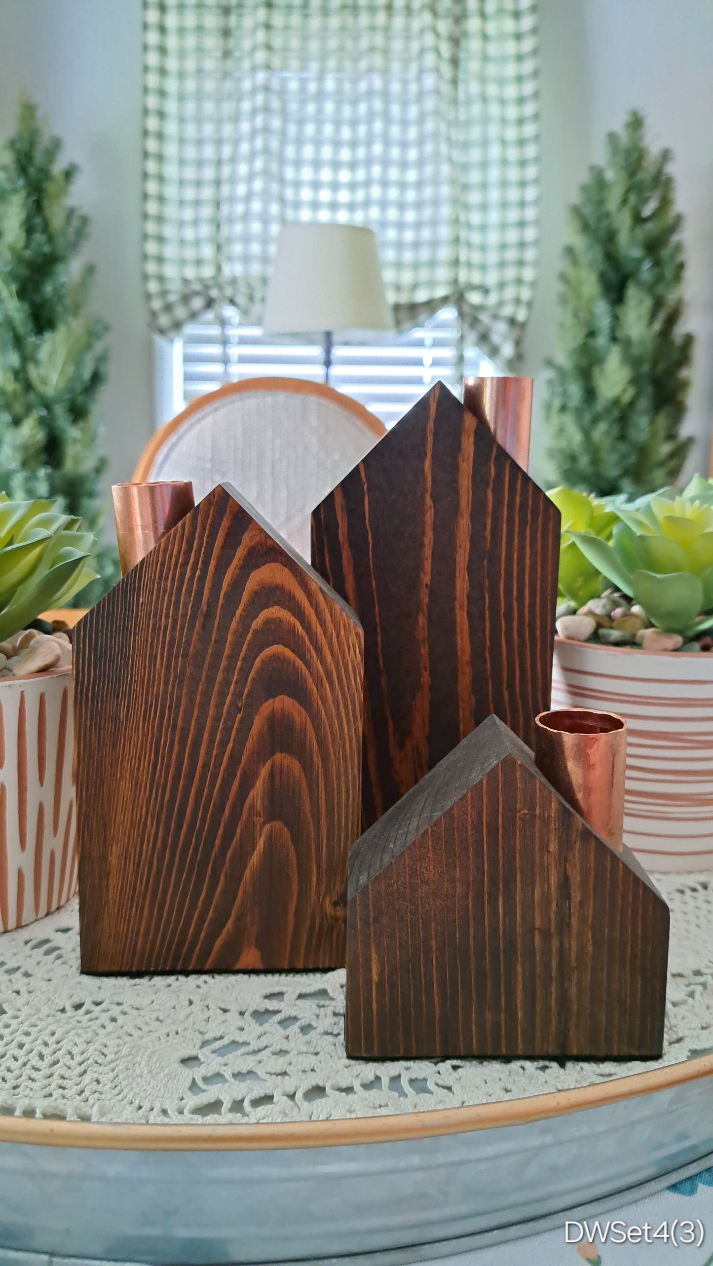 Set of Copper ChimneyCandle Cottages Dark Walnut DWSet4