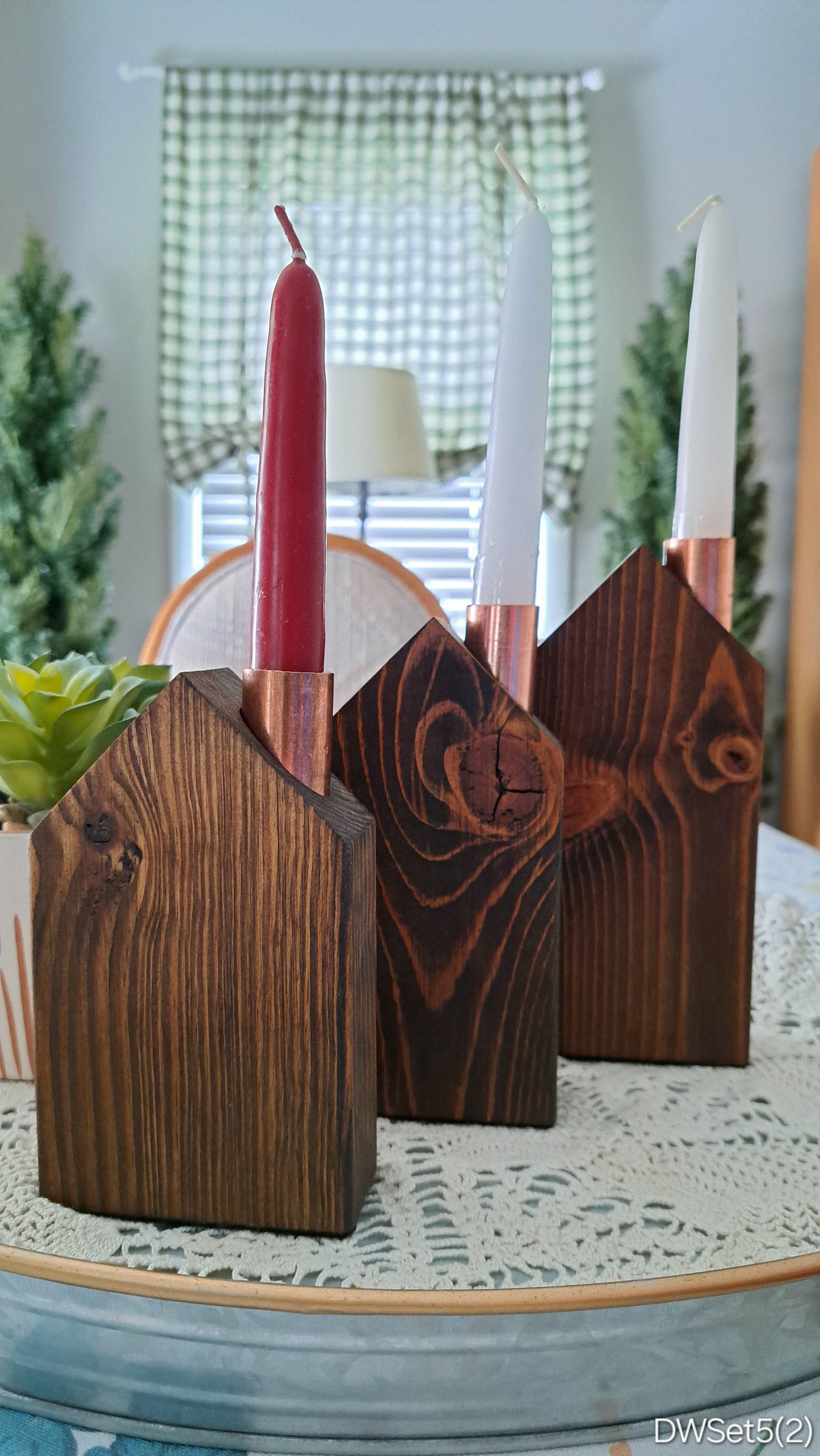 Set of Copper Chimney Candle Cottages Dark Walnut DWSet5