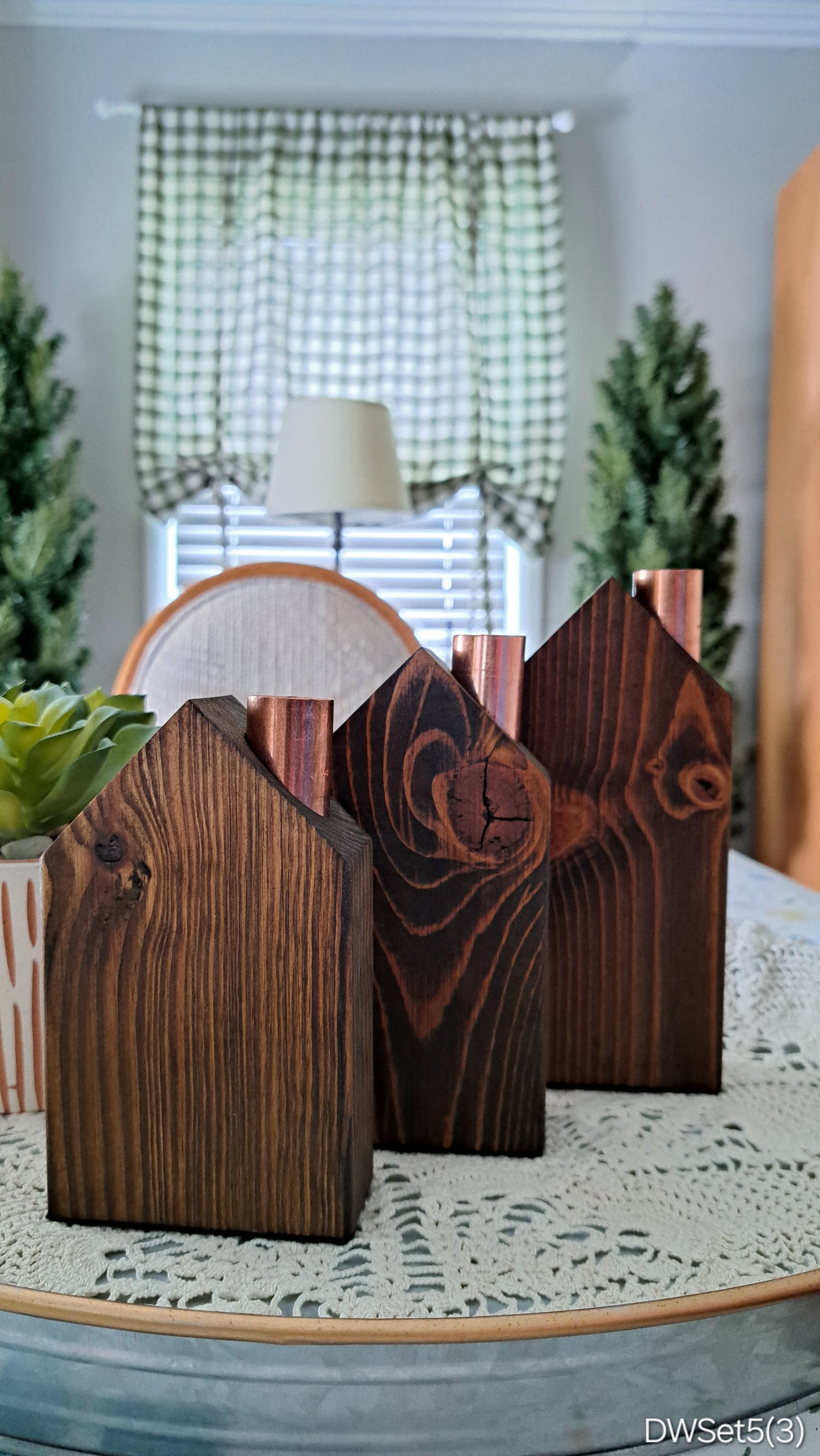 Set of Copper Chimney Candle Cottages Dark Walnut DWSet5