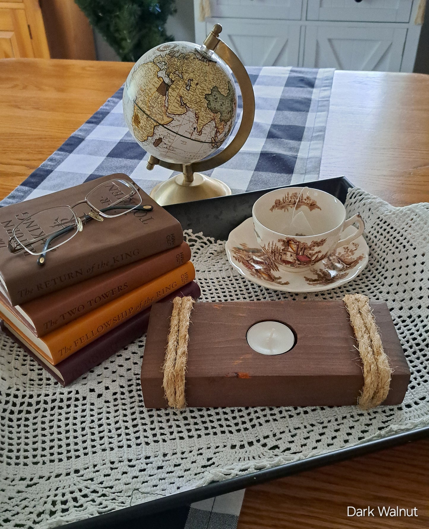 Single Tea Light Candle Holder Dark Walnut