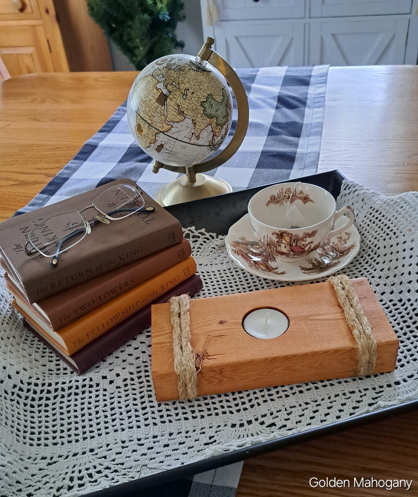 Single Tea Light Candle Holder Golden Mahogany