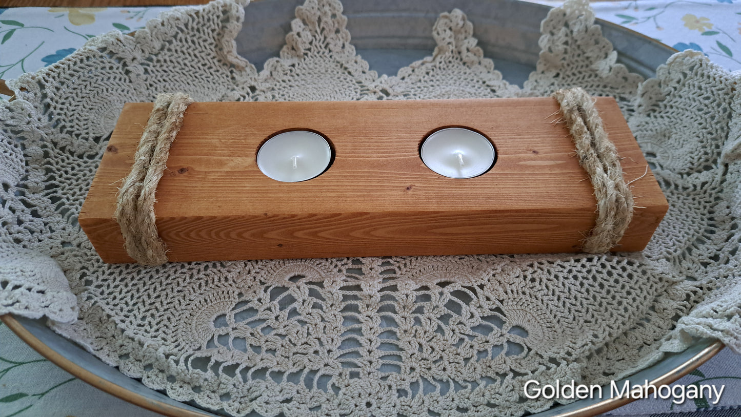 Double Tea Light Candle Holder Golden Mahogany