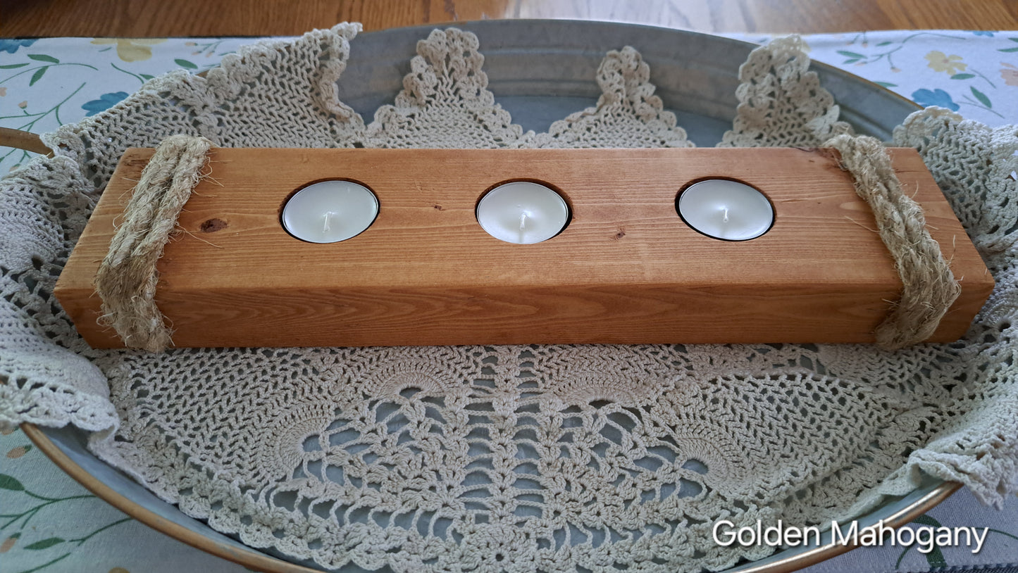 Triple Tea Light Candle Holder Golden Mahogany
