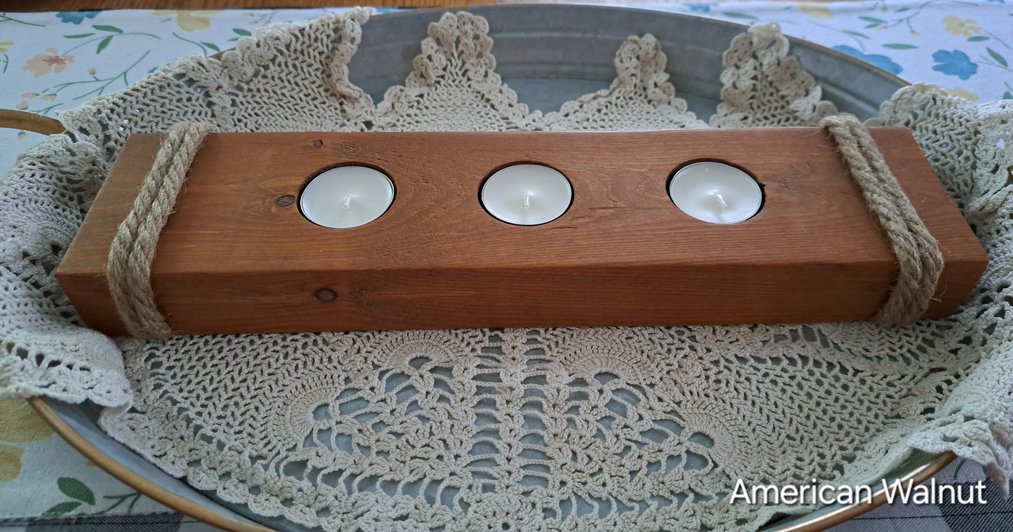 Triple Tea Light Candle Holder American Walnut