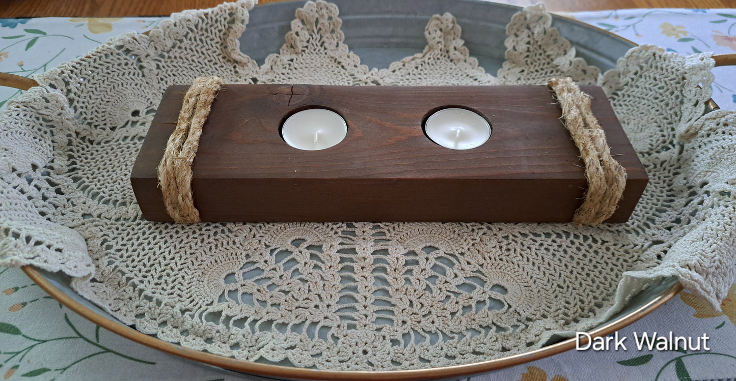 Double Tea Light Candle Holder Dark Walnut