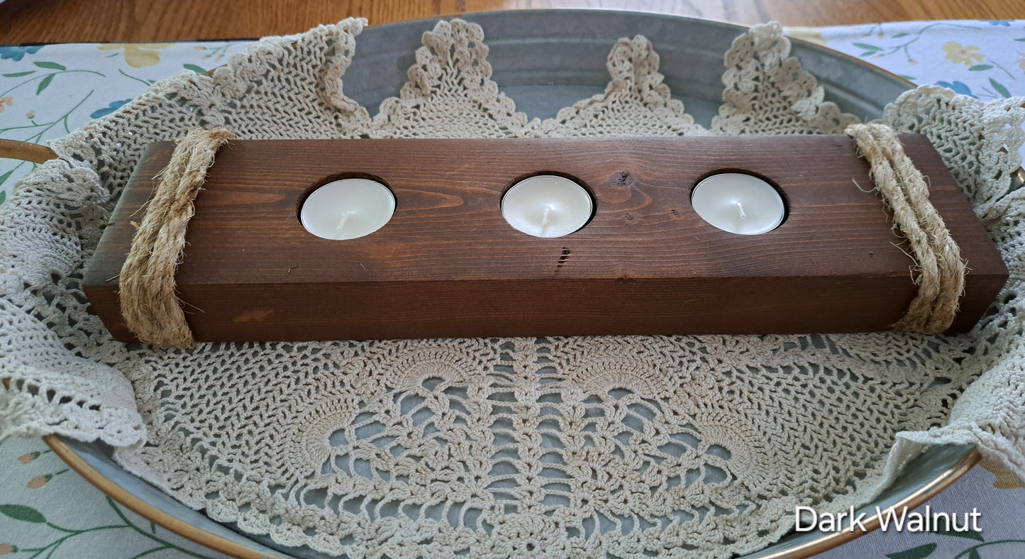 Triple Tea Light Candle Holder Dark Walnut