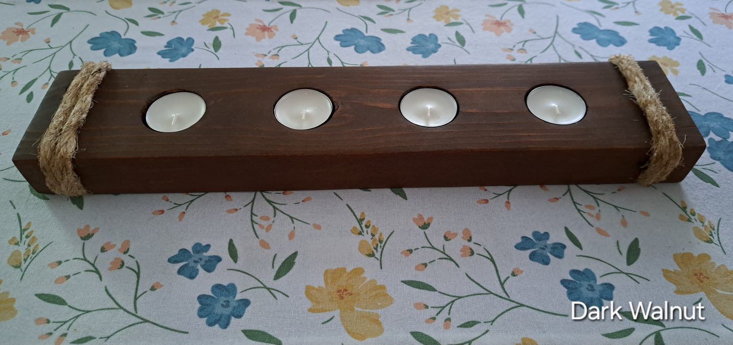 Quadruple Tea Light Candle Holder Dark Walnut