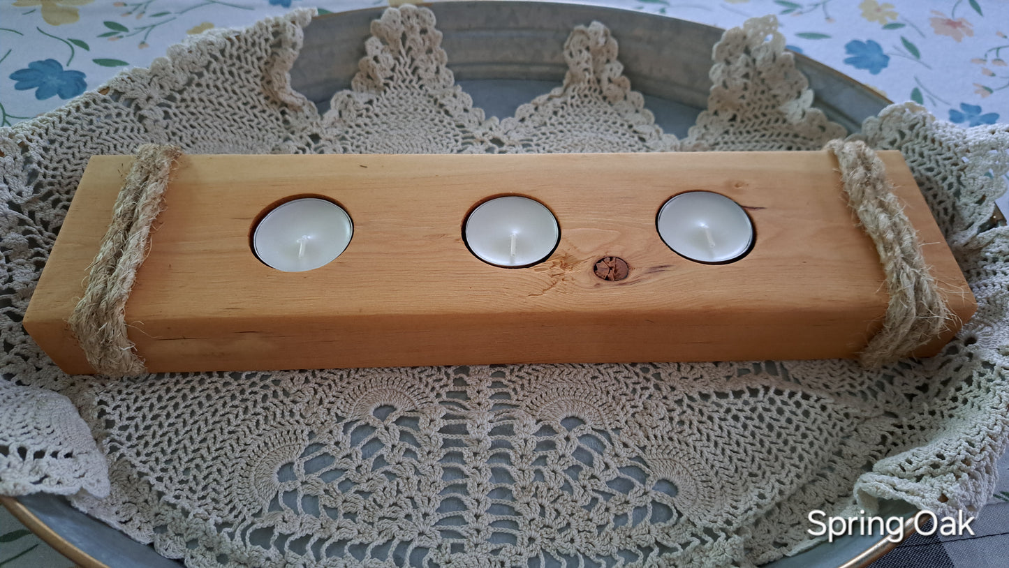 Triple Tea Light Candle Holder Spring Oak
