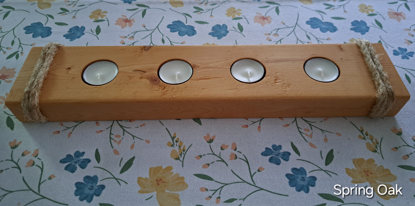 Quadruple Tea Light Candle Holder Spring Oak