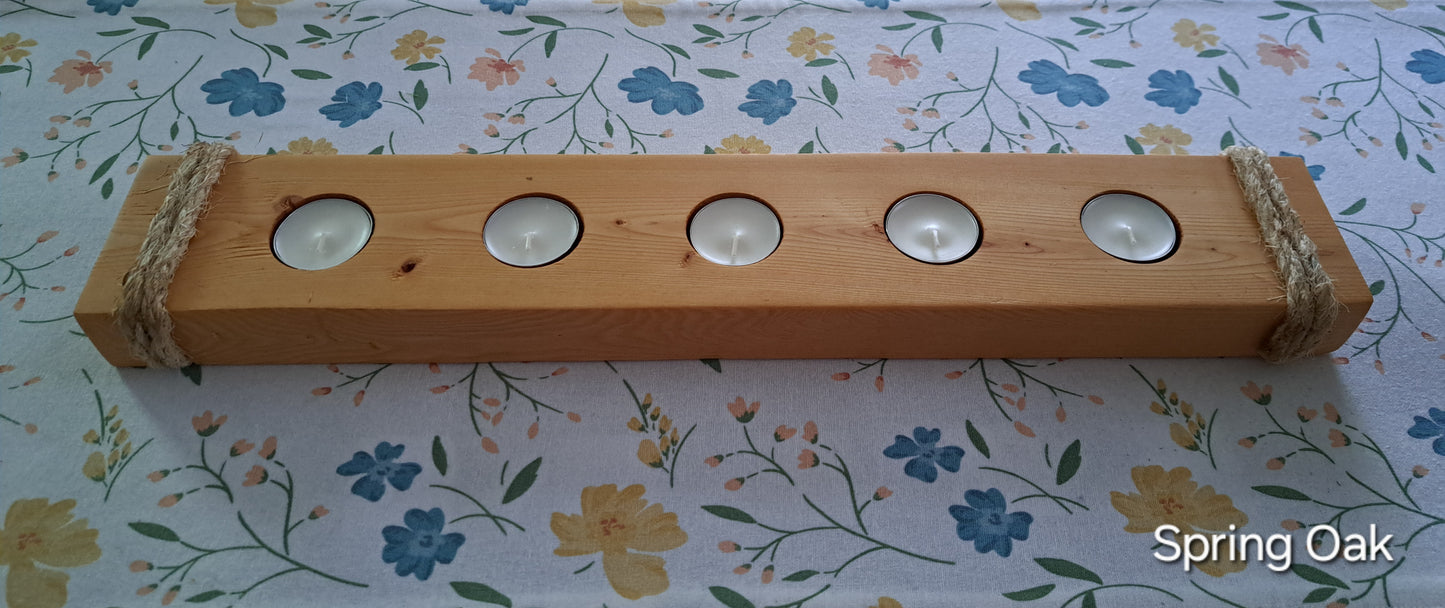 Quintuple Tea Light Candle Holder Spring Oak