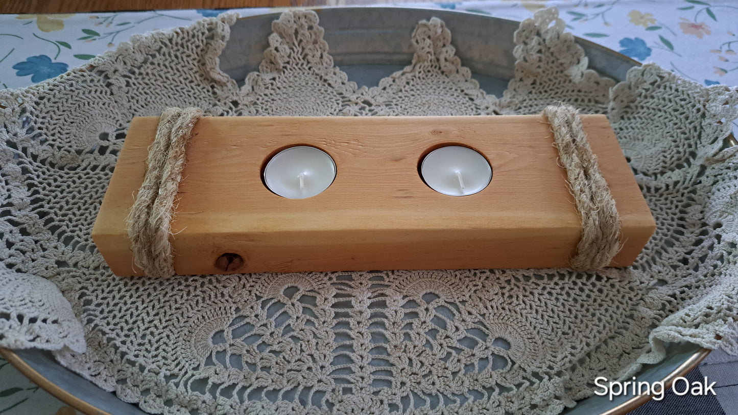 Double Tea Light Candle Holder Spring Oak