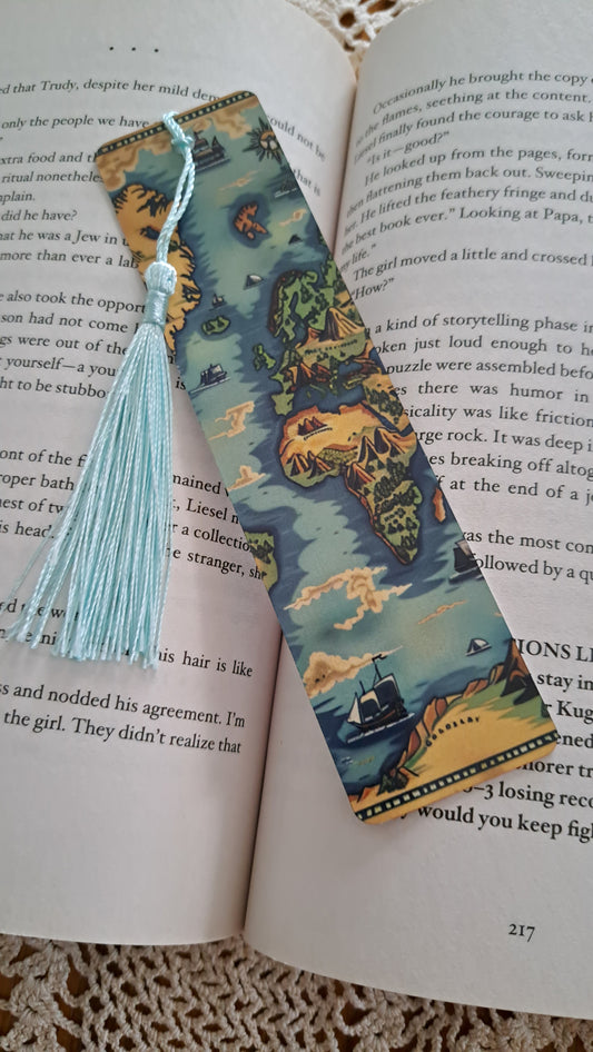 Metal Old World Bookmark With Light Blue Tassel