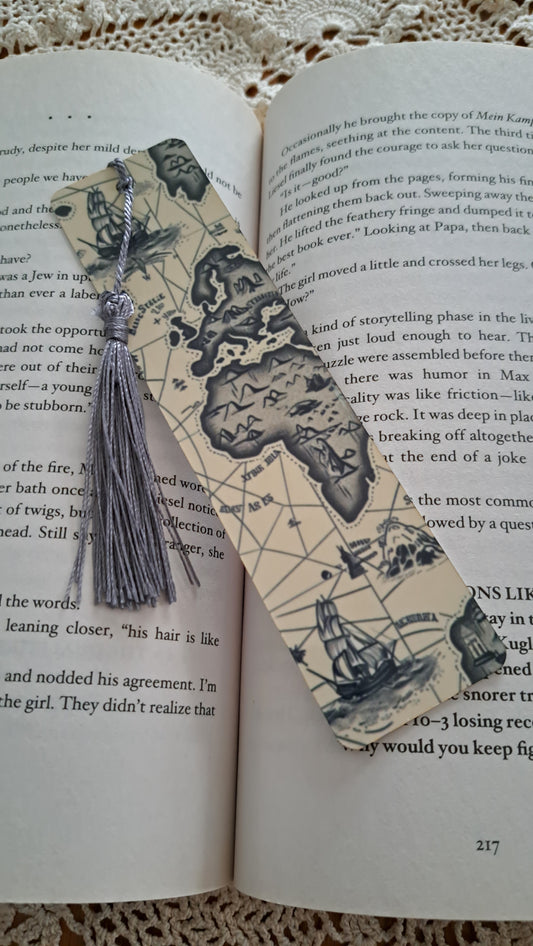 Metal Old World Map Bookmark With Dark Silver Tassel