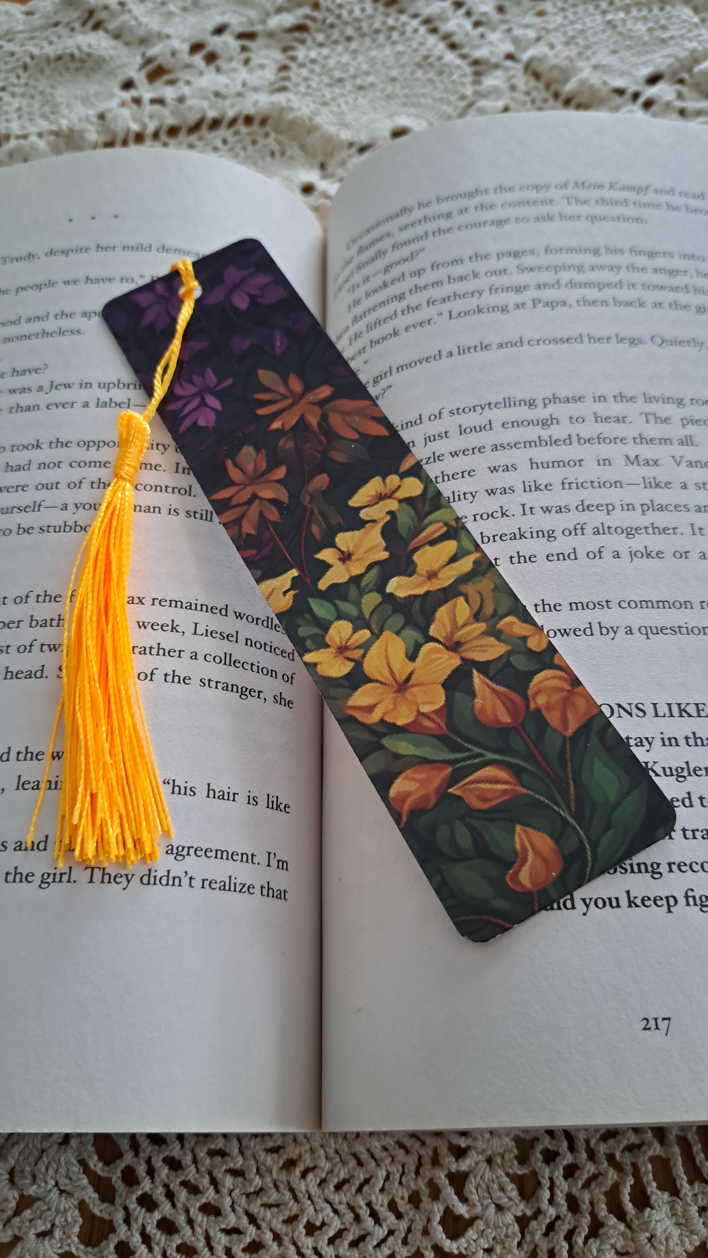 Metal Forest Foliage With Bright Orange Tassel Bookmark