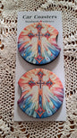 Car Coaster Stained Glass Cross