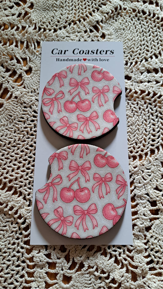 Car Coaster Cherries and Bows