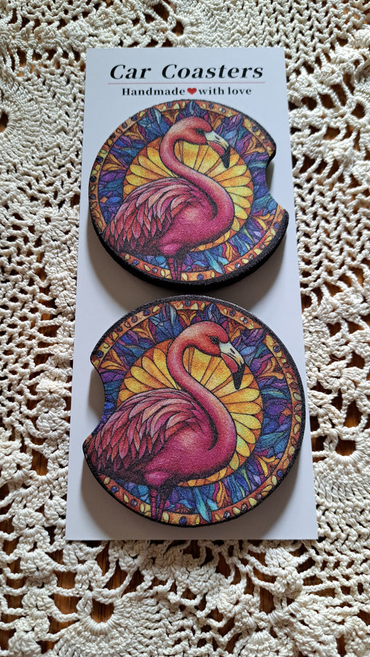 Car Coaster Stained Glass Flamingo