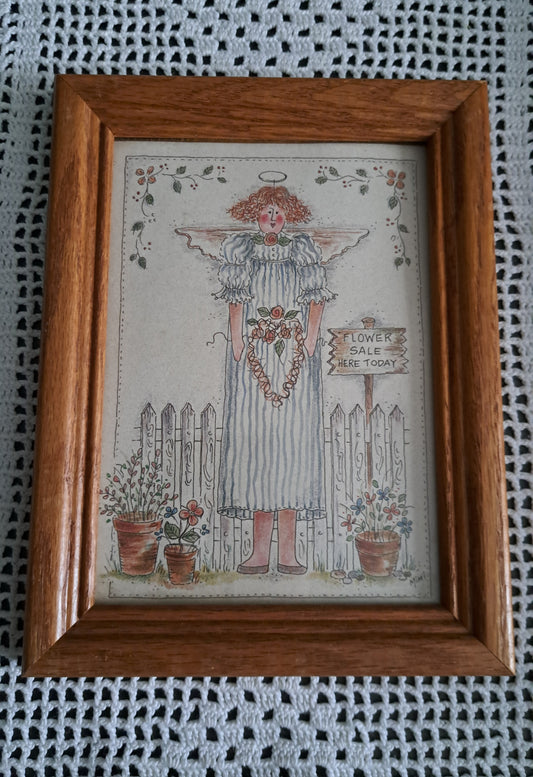 Primitive Framed Art-Flower Sale Here Today
