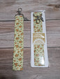 Cream & Orange Floral Fabric Key Strap with Brushed Metal Leaf Charm