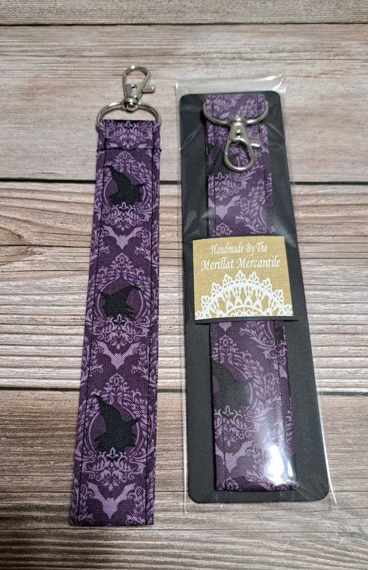 Purple Witch & Bats Fabric Key Strap
