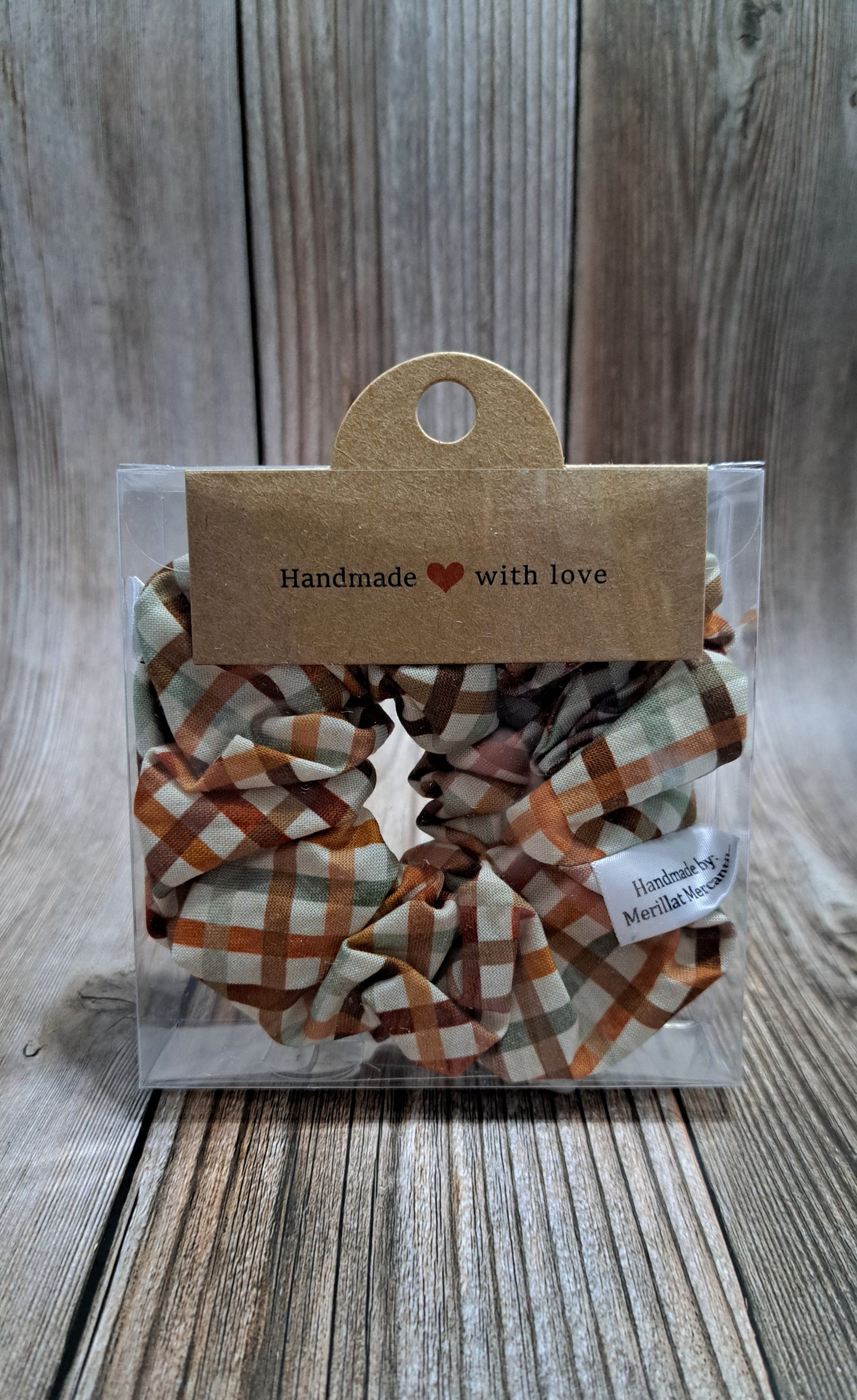 Thin Stripe Autumn Plaid Scrunchie Set of 2