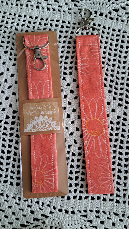 Cotton Coral Daisy Key Wristlet