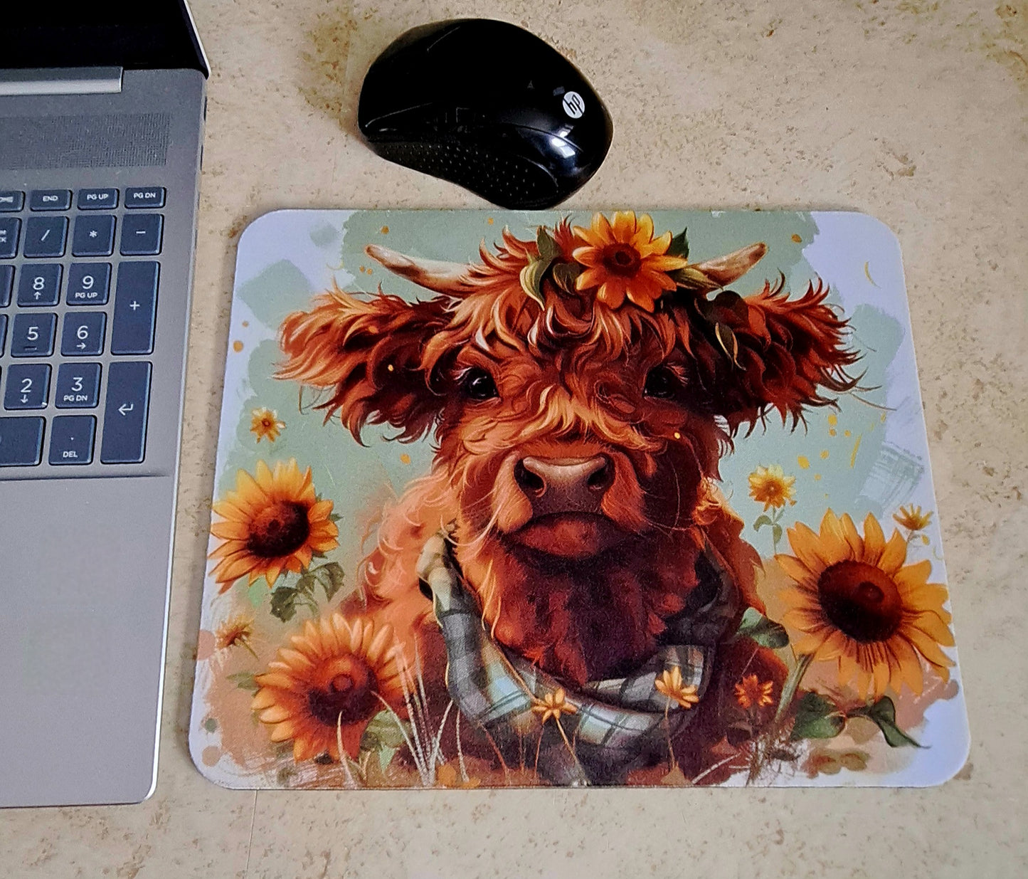 Highland Cow & Sunflower Neoprene Pad
