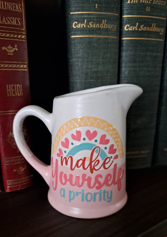 Ombre Pink & White Decor Pitcher-Make Yourself A Priority
