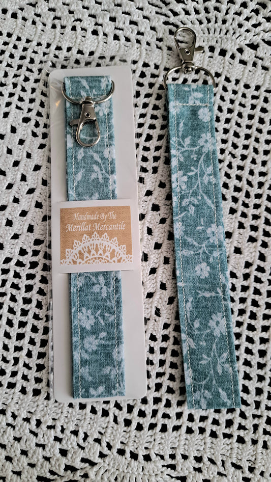 Cotton Soft Teal Floral Key Wristlet