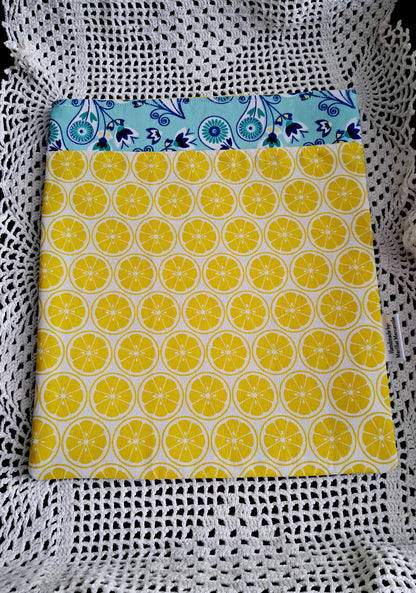 Kindle-Book-Tablet Sleeve White Lemons and Teal Floral