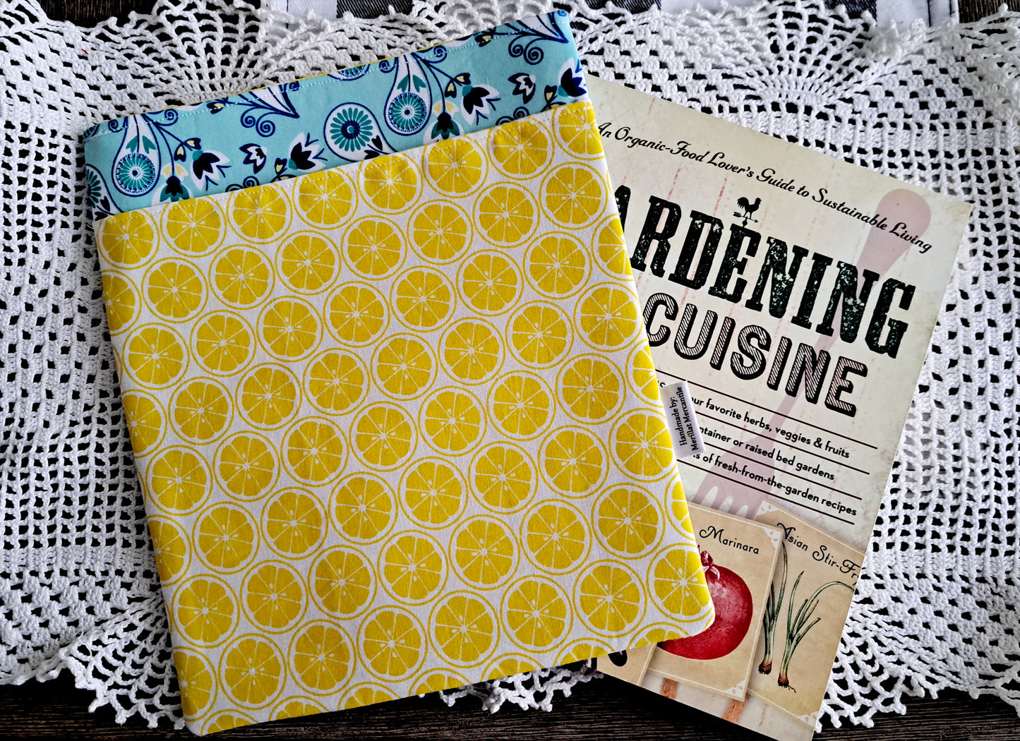 Kindle-Book-Tablet Sleeve White Lemons and Teal Floral