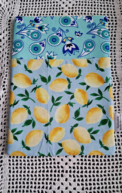 Kindle-Book-Tablet Sleeve Teal Floral and Teal Lemons