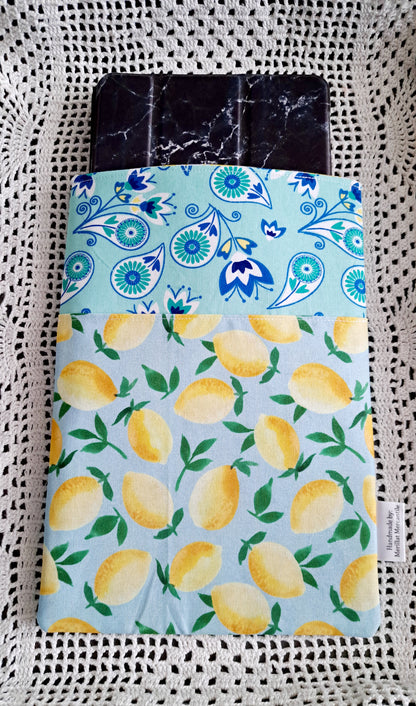 Kindle-Book-Tablet Sleeve Teal Floral and Teal Lemons