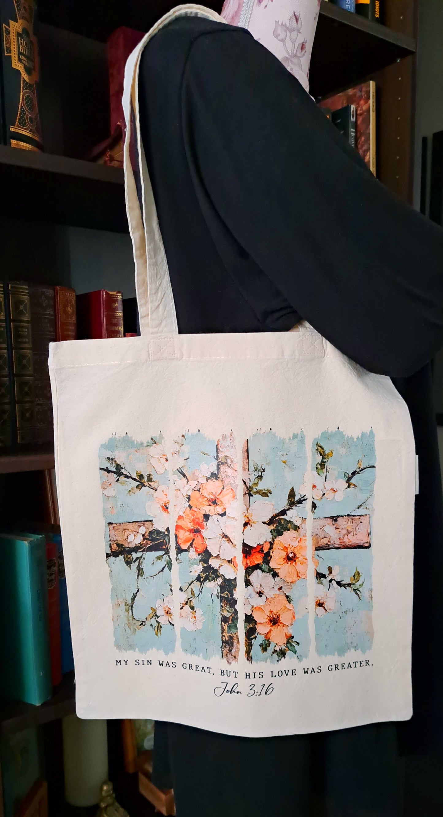 Organic Cotton Tote Bag - My Sin Was Great But His Love Was Greater