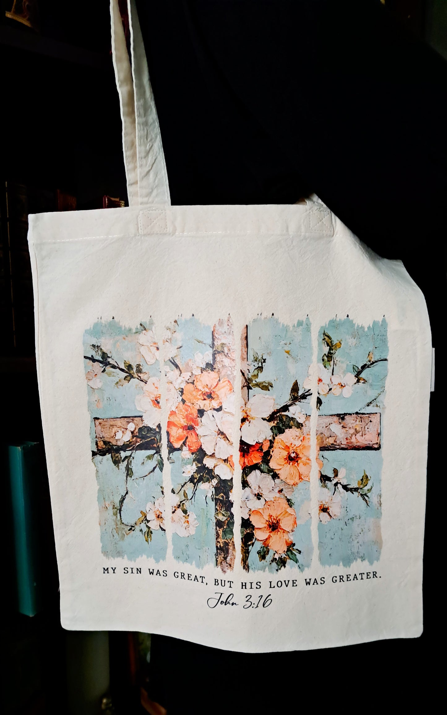 Organic Cotton Tote Bag - My Sin Was Great But His Love Was Greater
