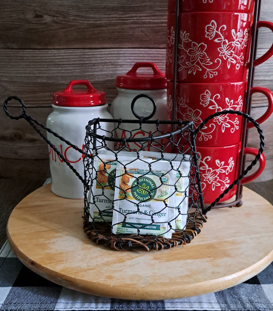 Metal & Wicker Tea Basket
