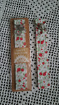 Cotton Red Roses & Green Leaves Key Wristlet with Rose Charm