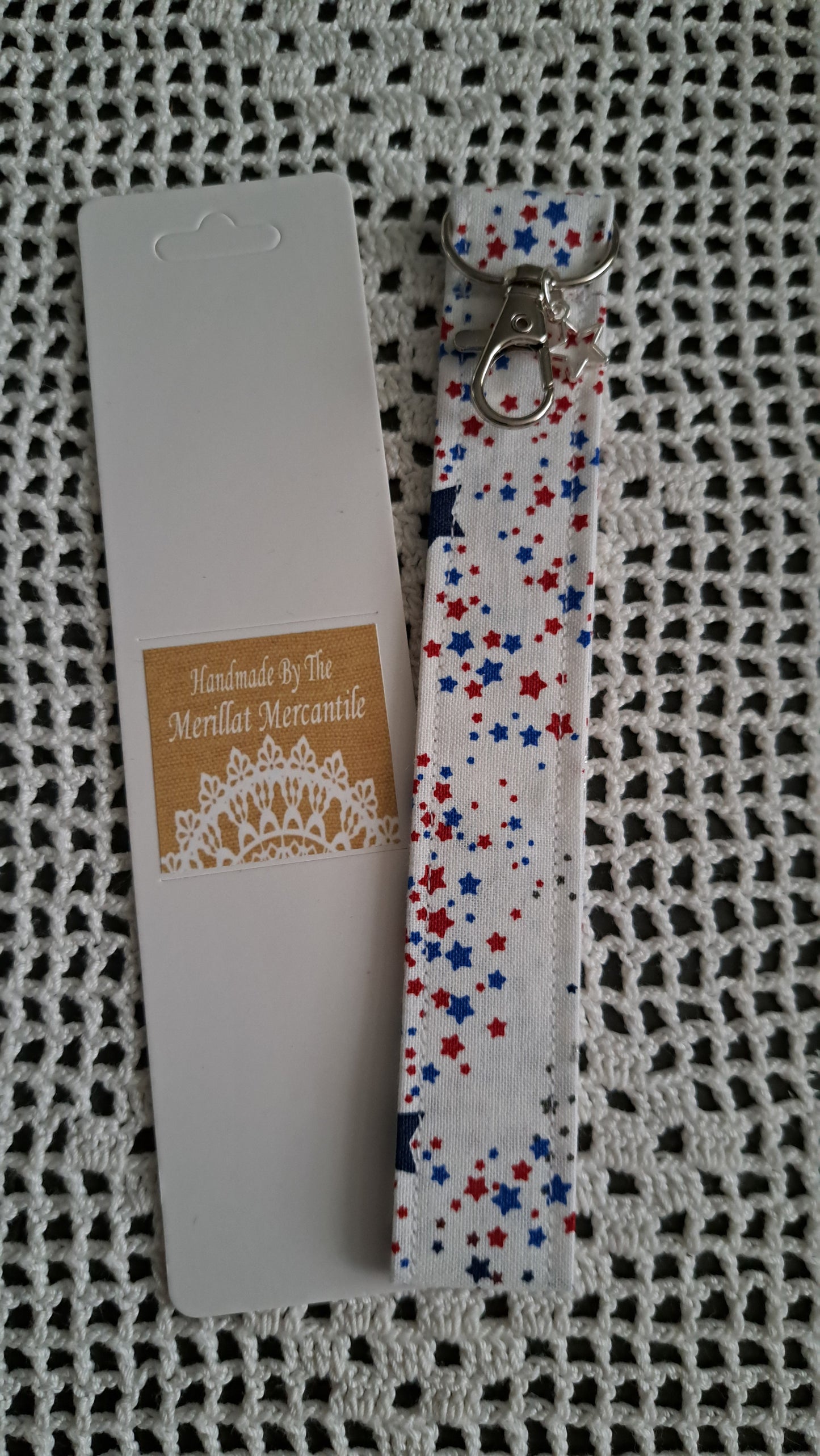 Cotton Red/White/Blue Star Key Wristlet with Star Charm