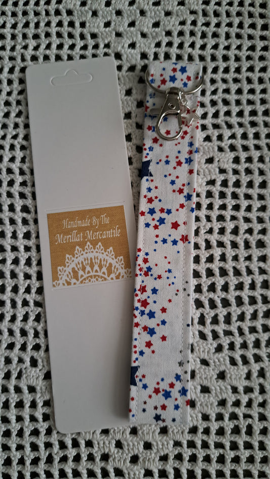 Cotton Red/White/Blue Star Key Wristlet with Star Charm