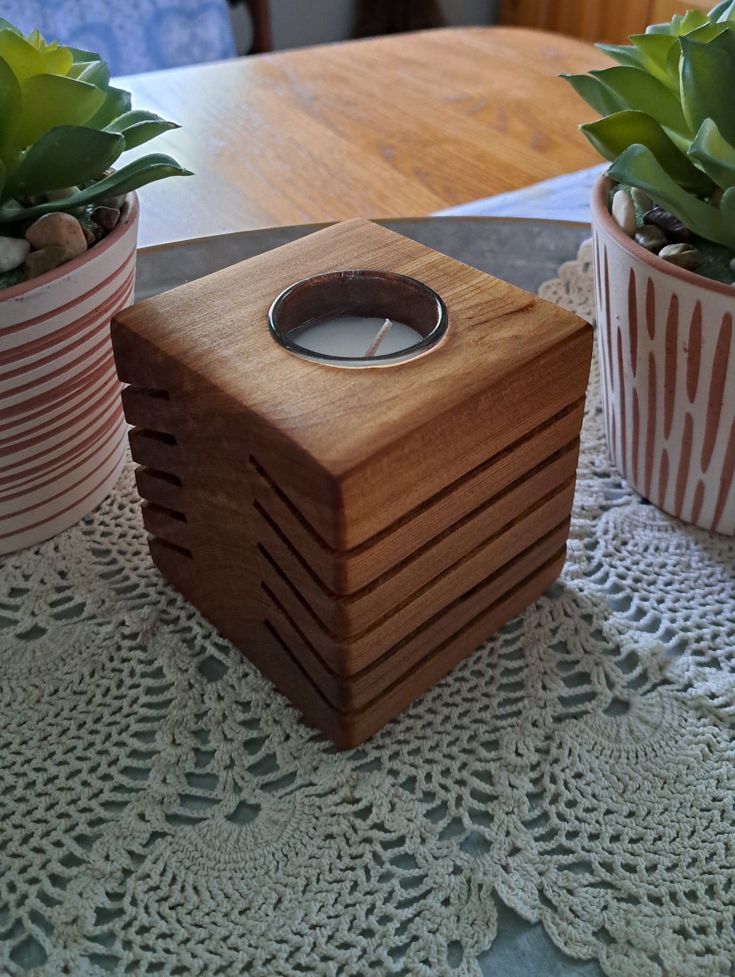 Red Cedar Slotted Votive Candle Holder