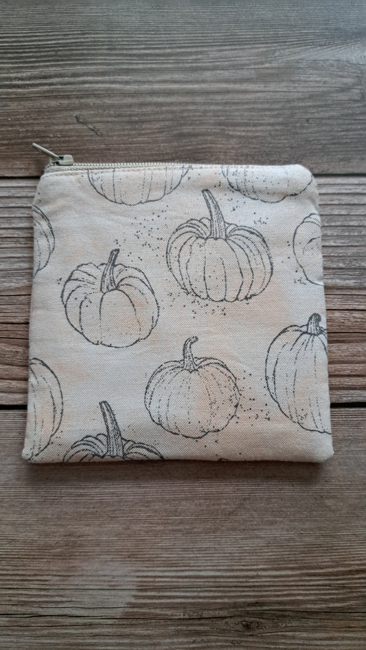 Creamy Orange with Gray Sketched Pumpkin Zipper Pouch