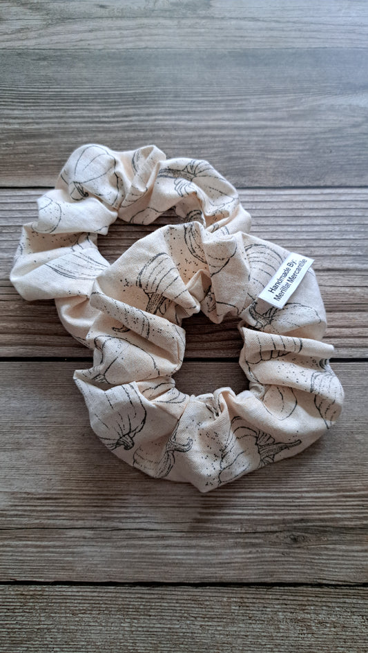 Creamy Orange with Gray Sketched Pumpkins Scrunchie Set of 2