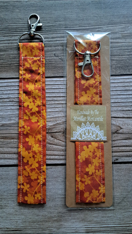 Orange Floral Vine Fabric Key Strap