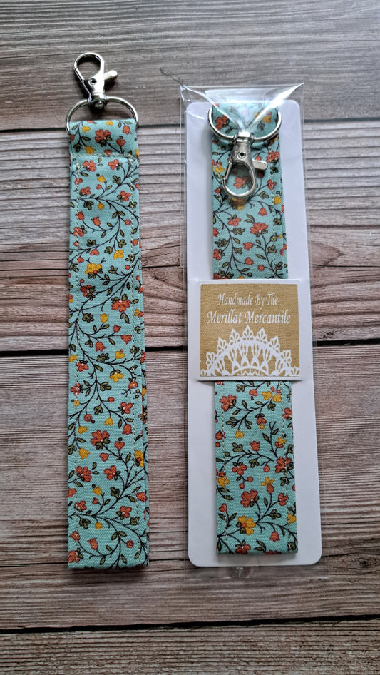 Yellow, Orange and Teal Floral Fabric Key Strap