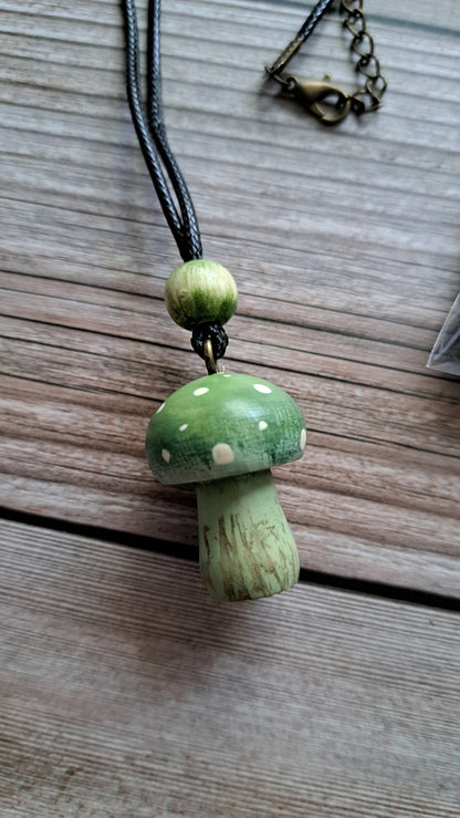 Hand Painted Mushroom Necklace (green)