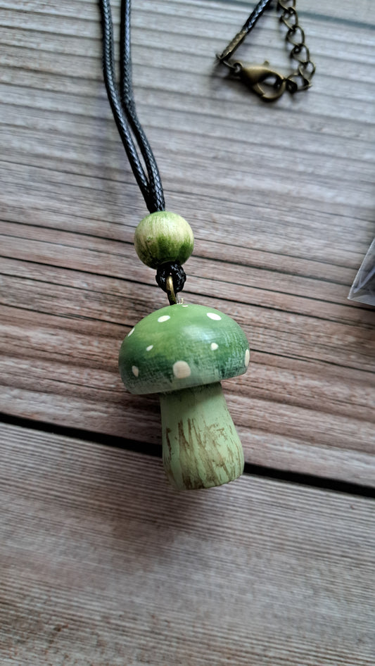 Hand Painted Mushroom Necklace (green)