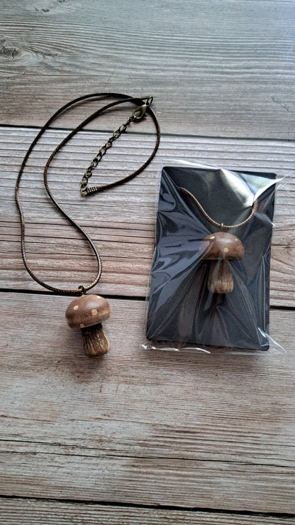 Hand Painted Mushroom Necklace (brown)
