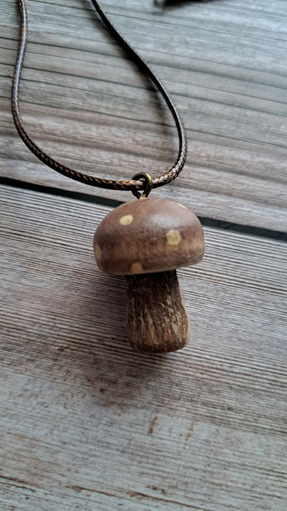 Hand Painted Mushroom Necklace (brown)